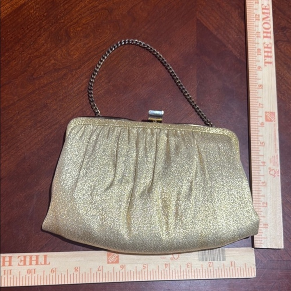 Vintage Ande 60s 70s glam dressy Gold Evening Clutch with Pleated Design